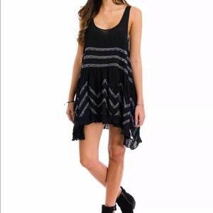 Free People Viole Lace Trapeze Dress Black Gray S